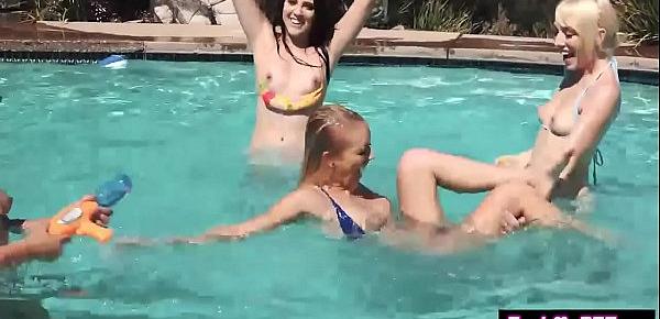  Petite teens fucked by a crazy friend at a pool party